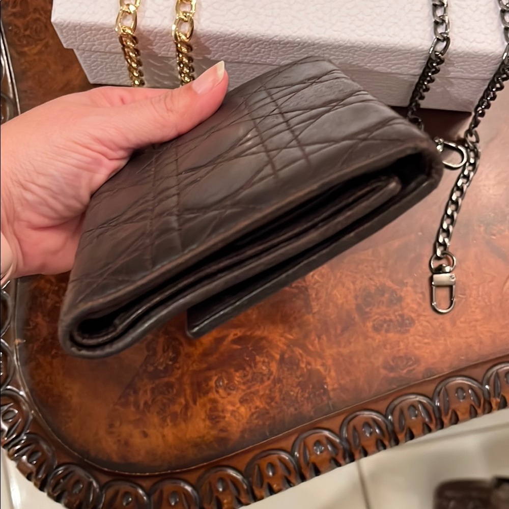 Dior Quilted leather Wallet Chocolate Brown with Gold chain crossbody - Picture 7 of 8